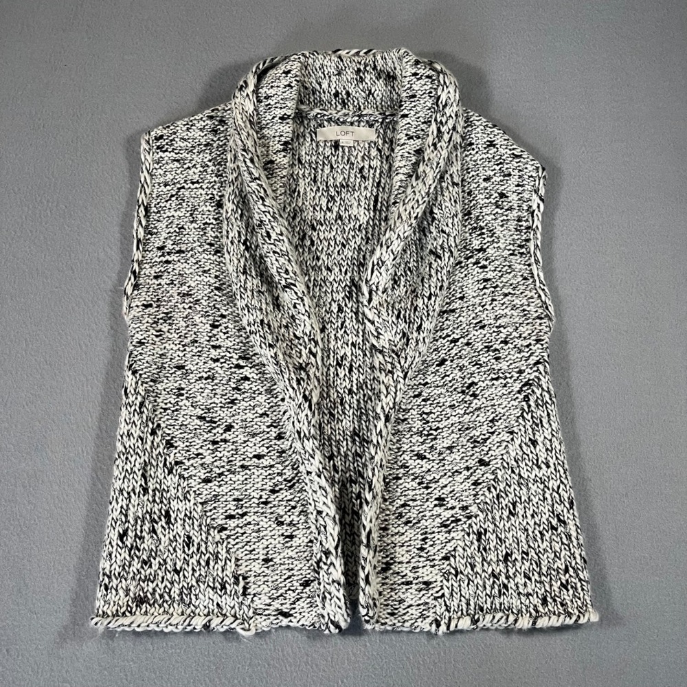 Ann Taylor Loft Womens Small Black White Marled‎ Wool Mohair Blend Sweater Vest